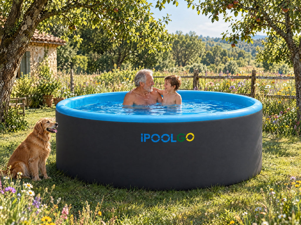 Großer iPoolGo Pool in einem Landgarten